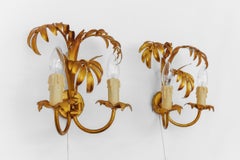 Pair of Hollywood Regency Double Palm Wall Lights by Hans Kögl, Germany, 1970s