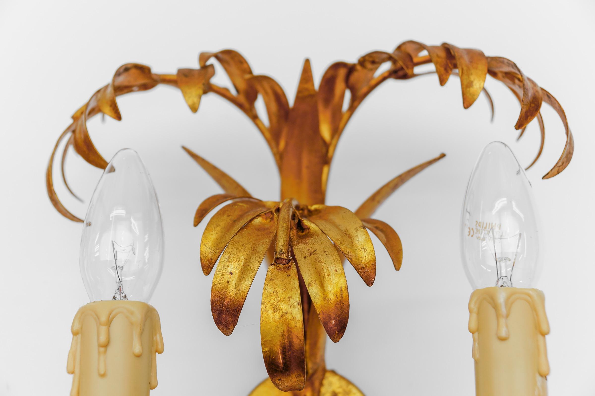 Pair of Hollywood Regency Double Palm Wall Lights by Hans Kögl, Germany, 1970s For Sale 2