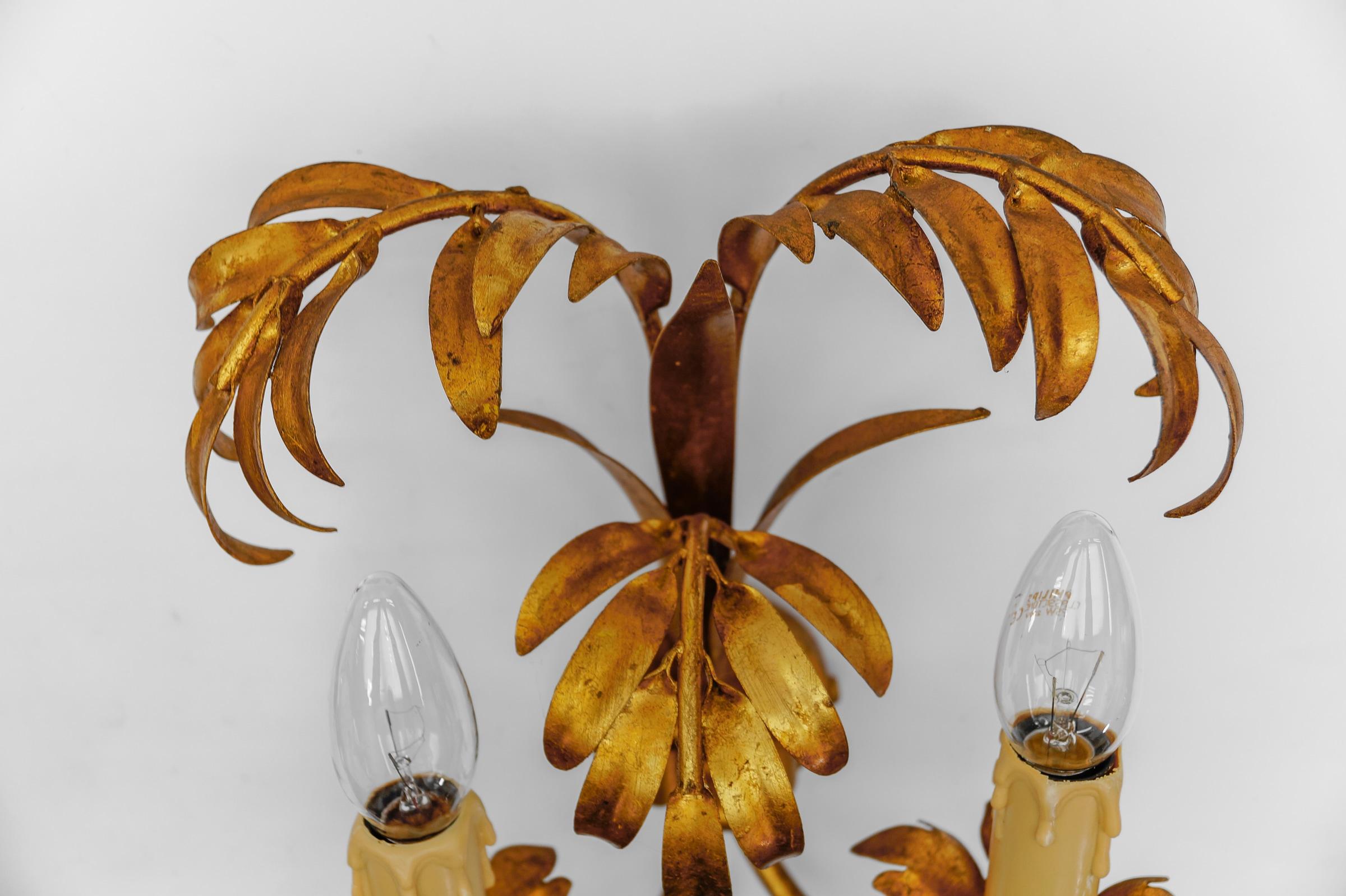 Pair of Hollywood Regency Double Palm Wall Lights by Hans Kögl, Germany, 1970s For Sale 3