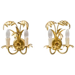 Pair of Hollywood Regency Double Palm Wall Lights by Hans Kögl, Germany, 1970s