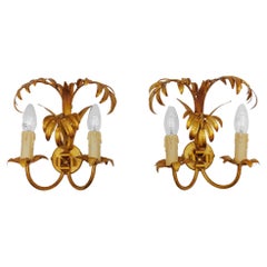 Vintage Pair of Hollywood Regency Double Palm Wall Lights by Hans Kögl, Germany, 1970s