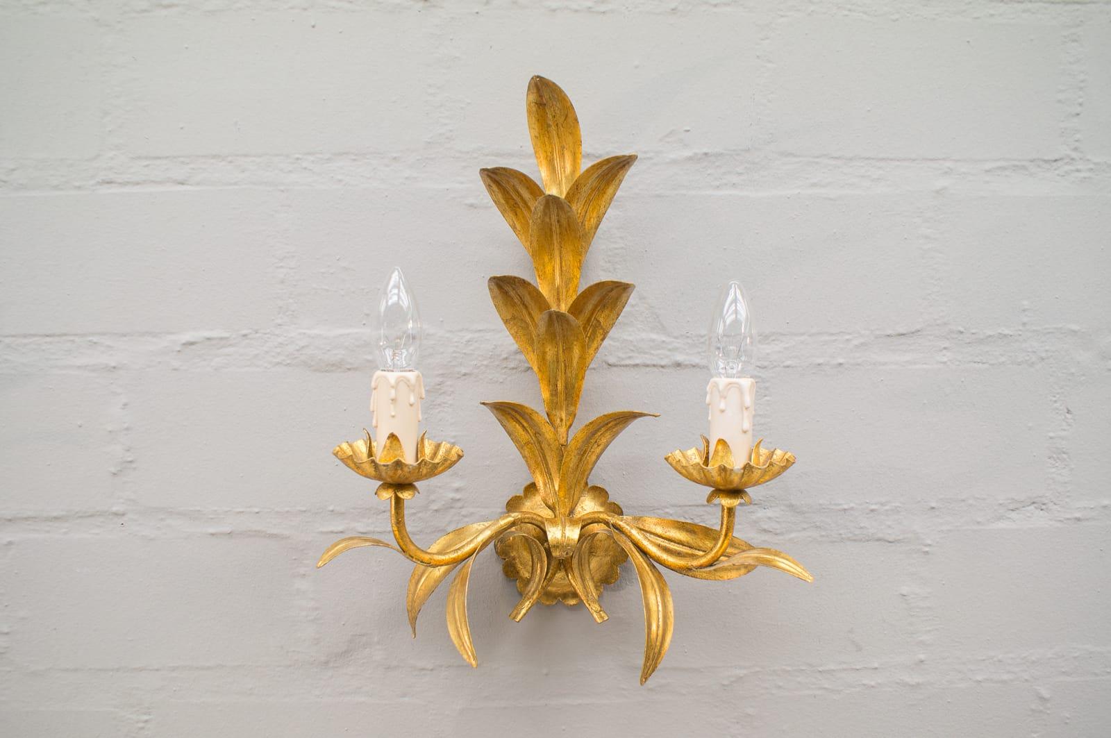 Brass Pair of Hollywood Regency Double Wall Lights by Hans Kögl, Germany, 1970s