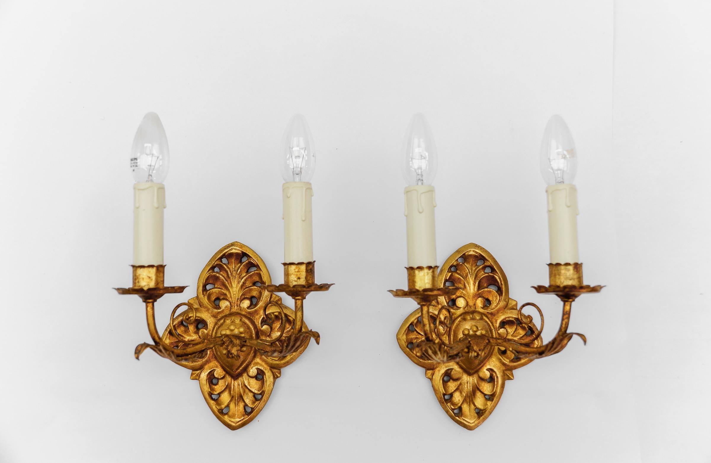 Pair of Hollywood Regency Double Wall Lights, Germany 1960s For Sale 5
