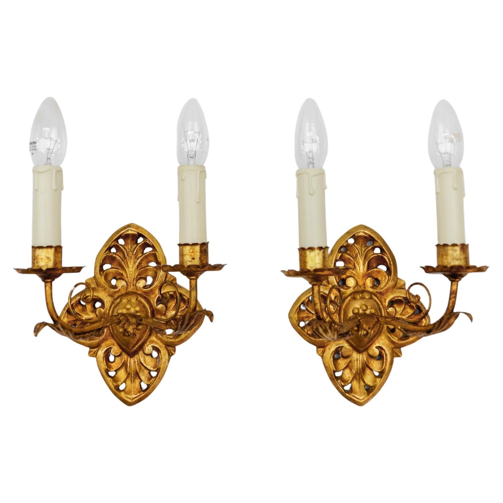 Pair of Hollywood Regency Double Wall Lights, Germany 1960s For Sale