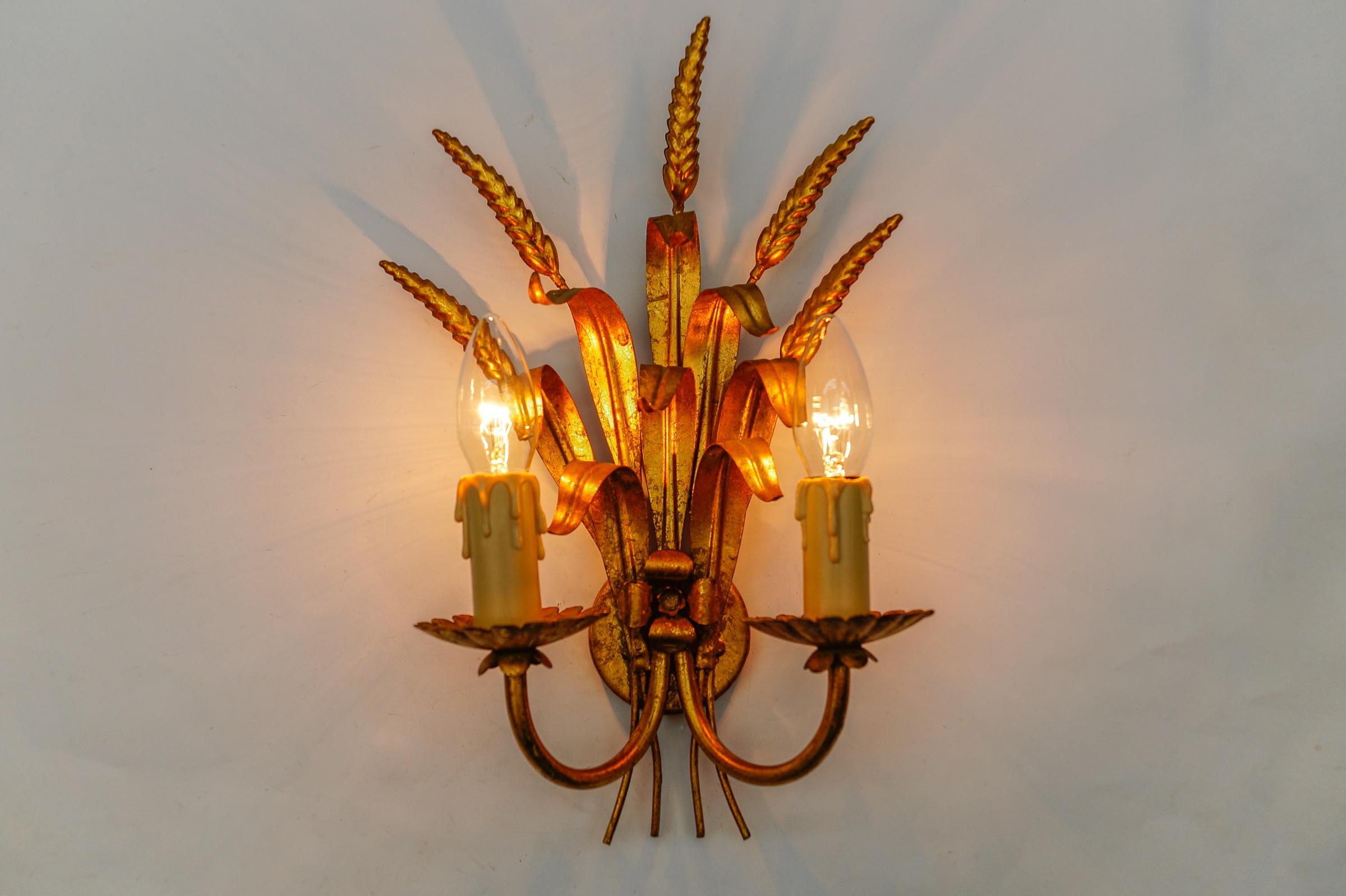 Pair of Hollywood Regency Double Wheat Wall Lights by Hans Kögl, Germany, 1970s In Good Condition For Sale In Nürnberg, Bayern