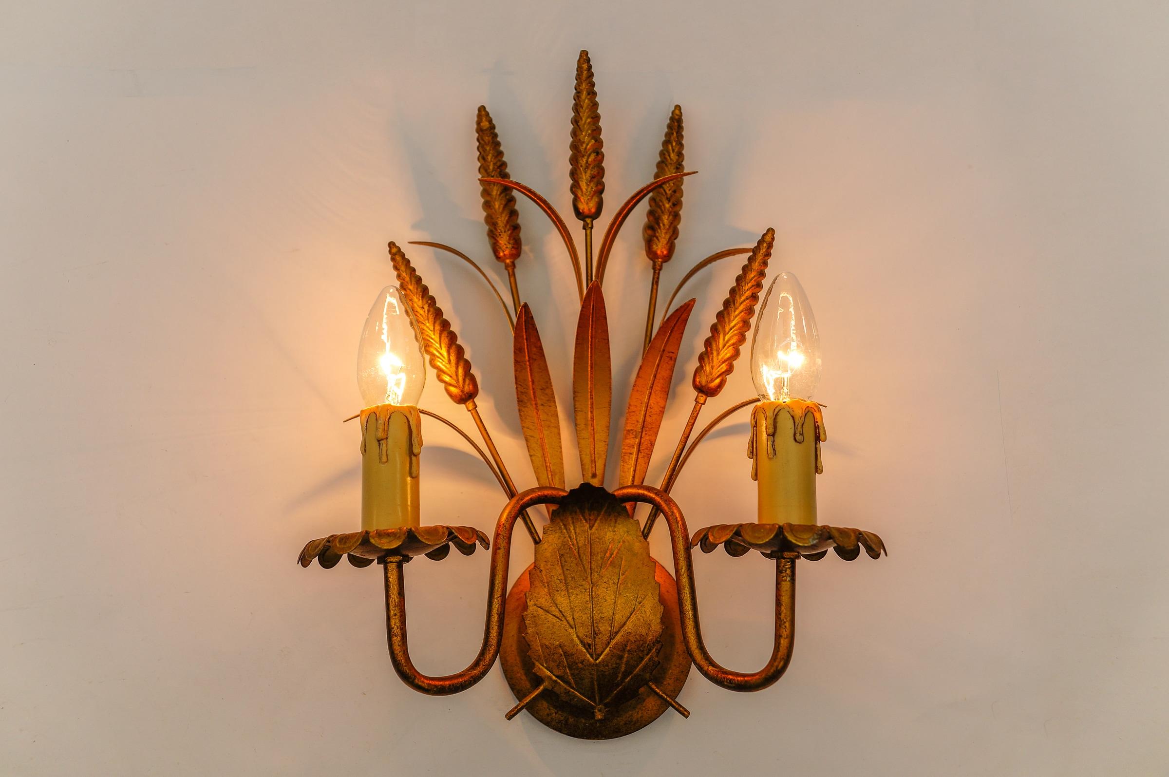 Pair of Hollywood Regency Double Wheat Wall Lights by Hans Kögl, Germany, 1970s In Good Condition For Sale In Nürnberg, Bayern