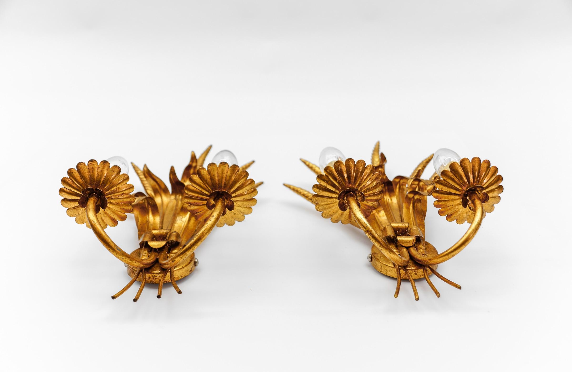 Pair of Hollywood Regency Double Wheat Wall Lights by Hans Kögl, Germany, 1970s For Sale 7