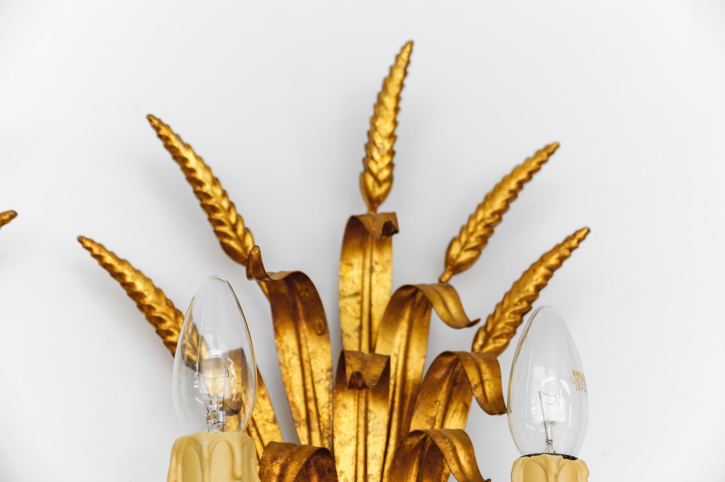 Pair of Hollywood Regency Double Wheat Wall Lights by Hans Kögl, Germany, 1970s For Sale 3