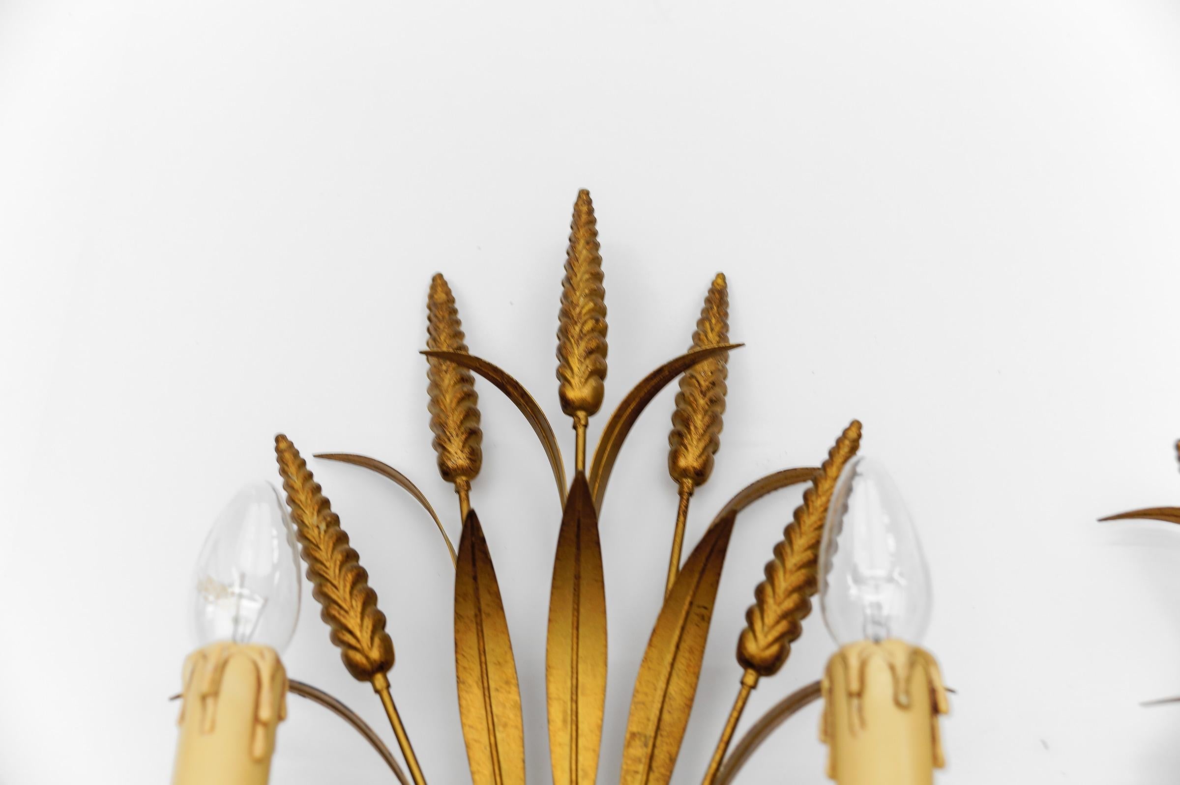Pair of Hollywood Regency Double Wheat Wall Lights by Hans Kögl, Germany, 1970s For Sale 4