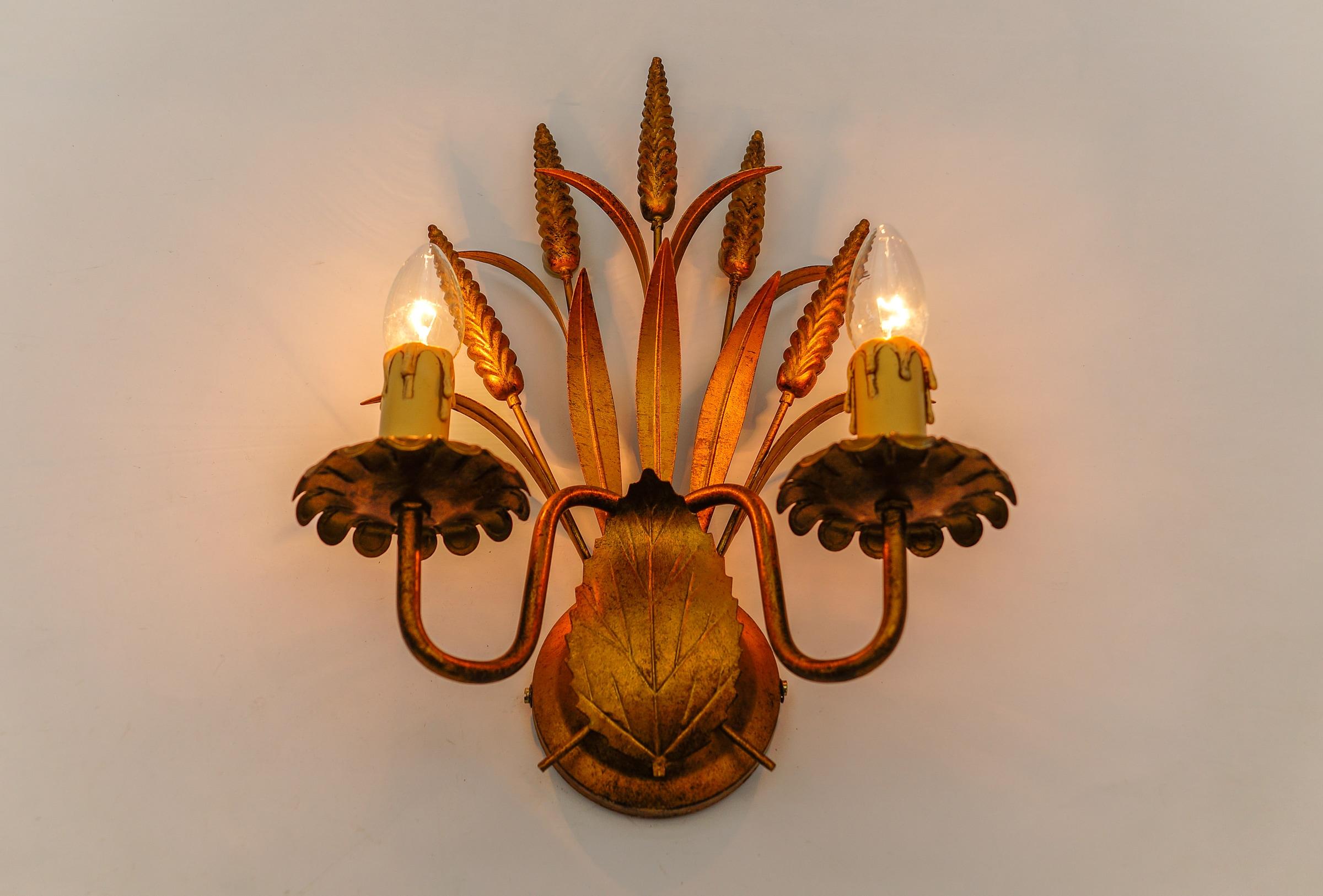 Pair of Hollywood Regency Double Wheat Wall Lights by Hans Kögl, Germany, 1970s For Sale 2