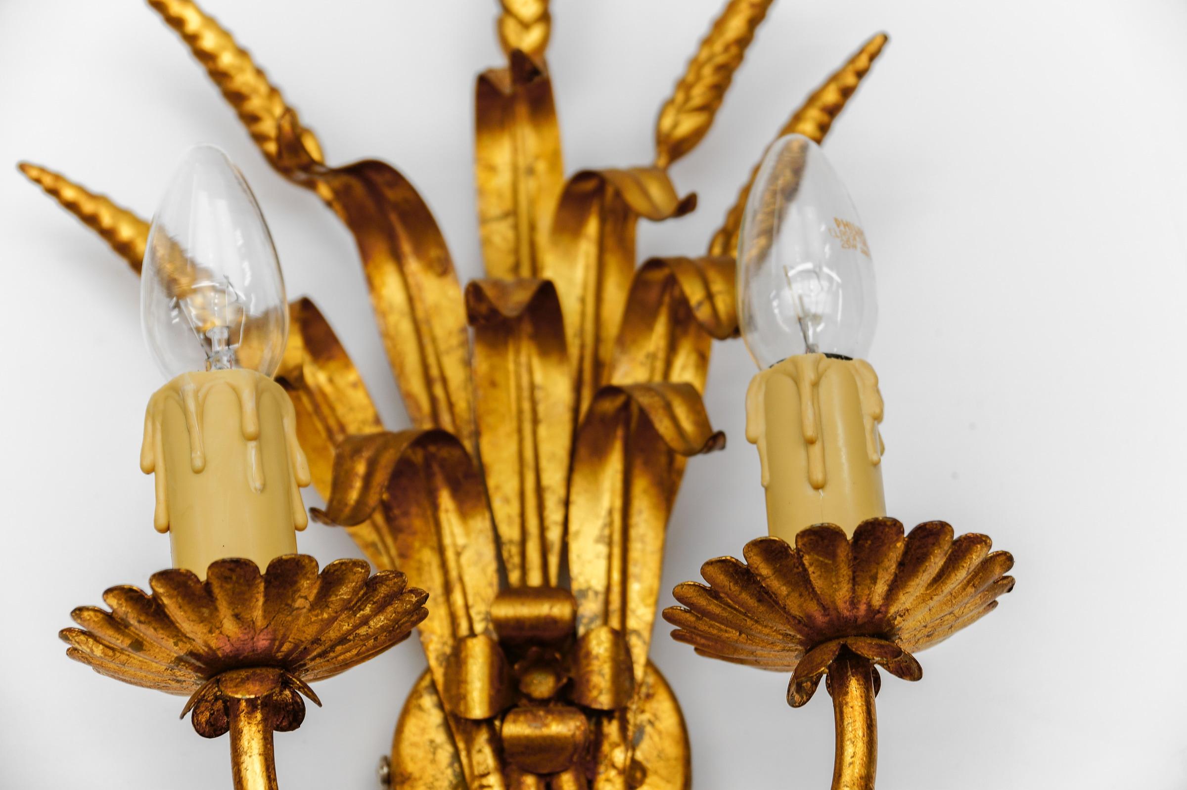 Pair of Hollywood Regency Double Wheat Wall Lights by Hans Kögl, Germany, 1970s For Sale 5