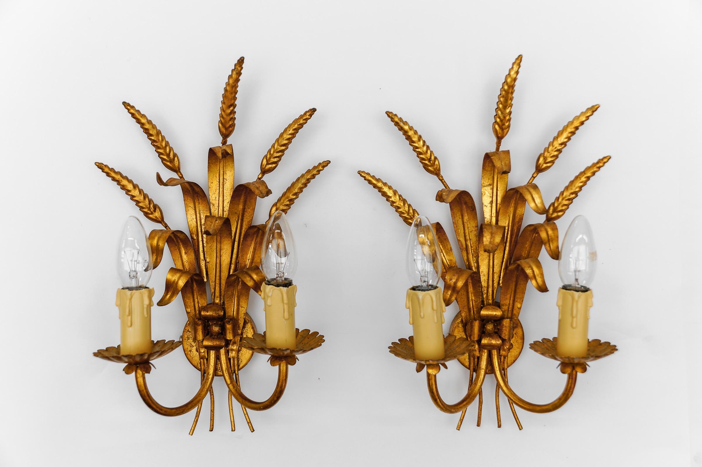 Pair of Hollywood Regency Double Wheat Wall Lights by Hans Kögl, Germany, 1970s For Sale 6