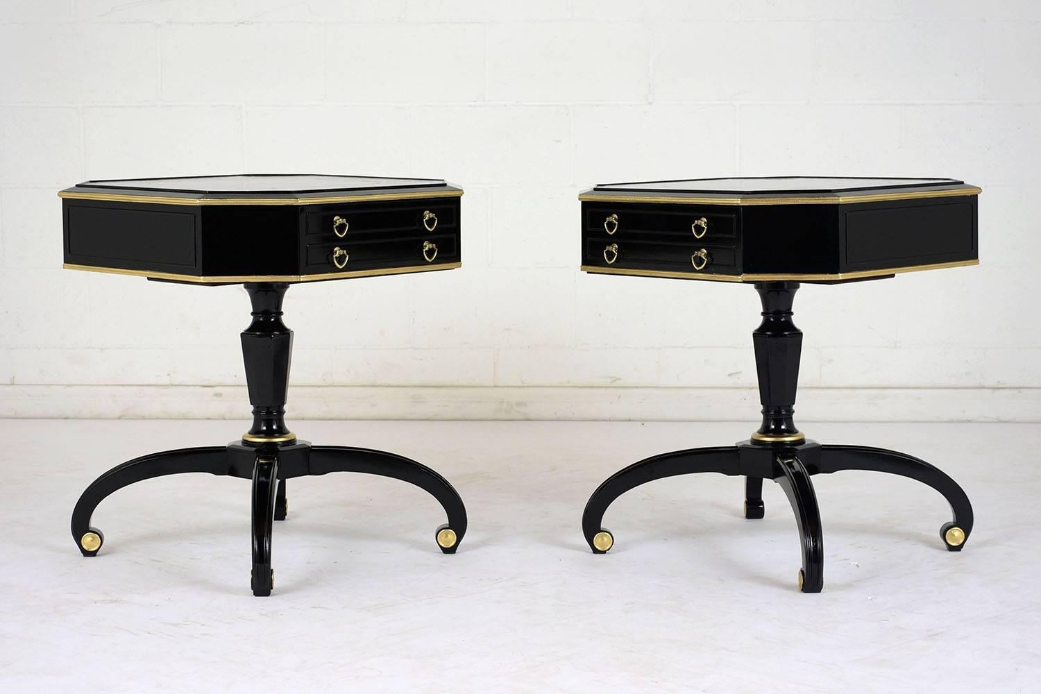 Pair of Hollywood Regency Ebonized Side Tables In Excellent Condition In Los Angeles, CA