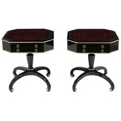 Antique Pair of Hollywood Regency Ebonized Side Tables