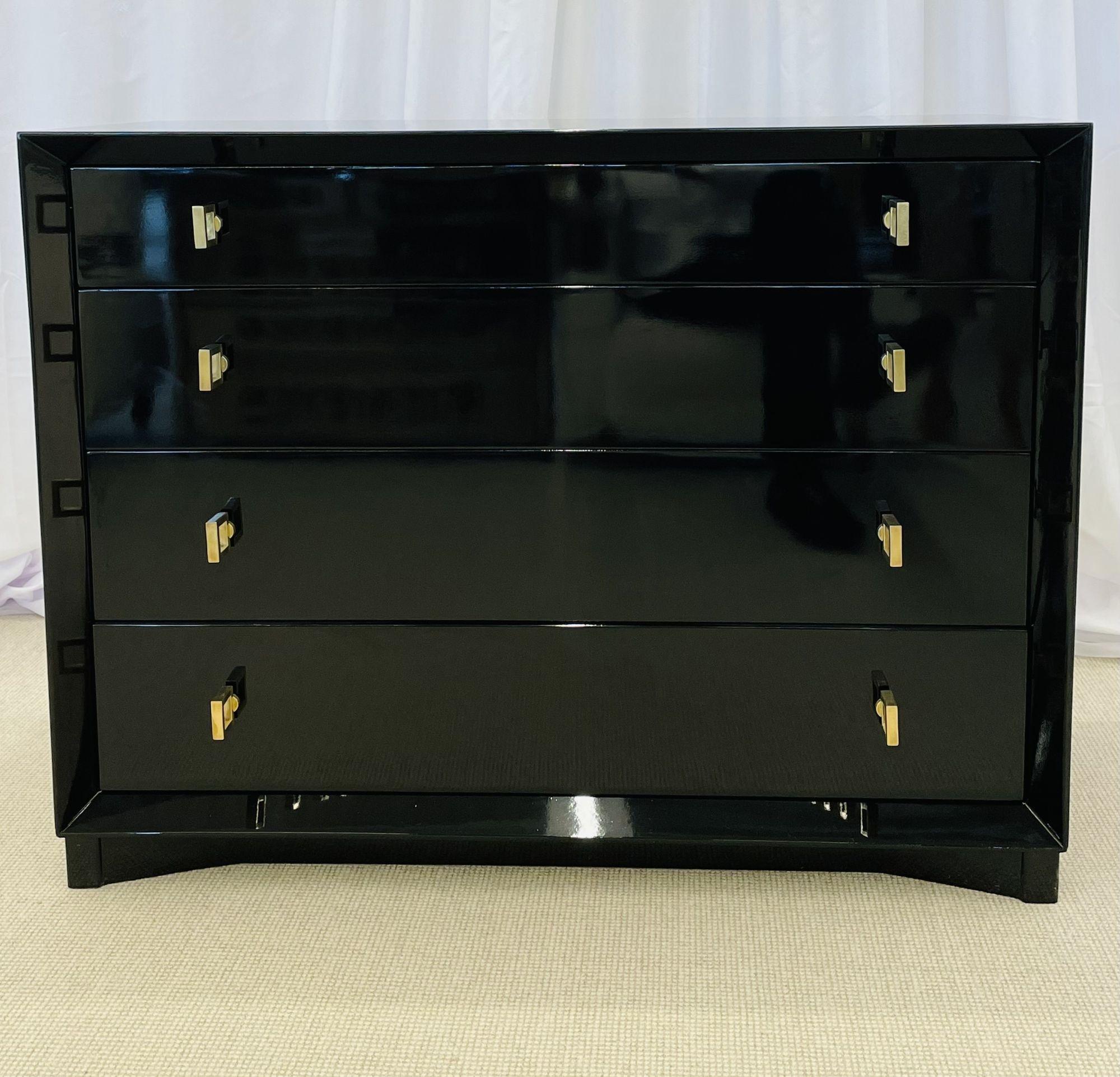 Pair of Hollywood Regency Ebony Chests, Commodes, Nightstands, Re Lacquered 4