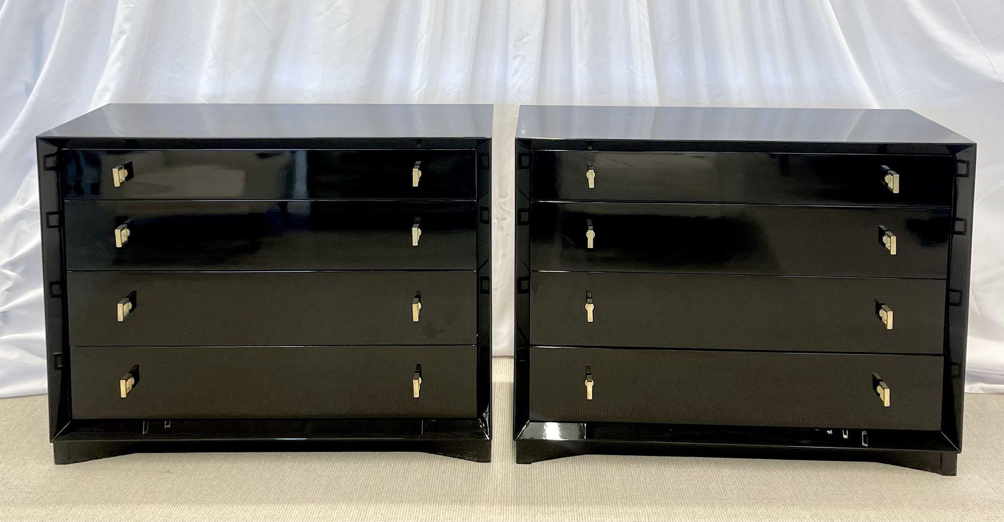 Pair of Hollywood Regency Ebony Chests, Commodes, Nightstands, Re Lacquered 5