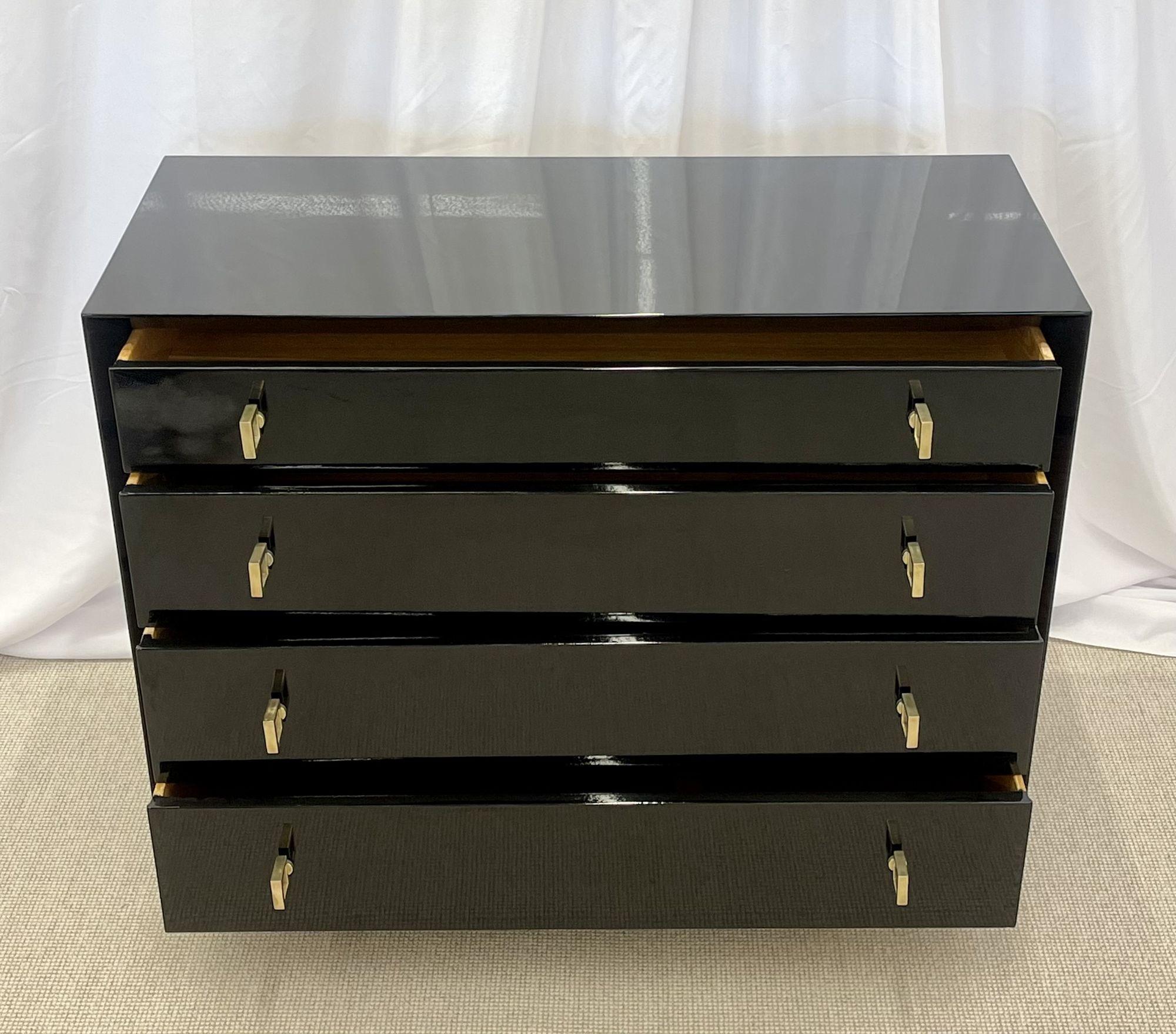 Pair of Hollywood Regency Ebony Chests, Commodes, Nightstands, Re Lacquered 6