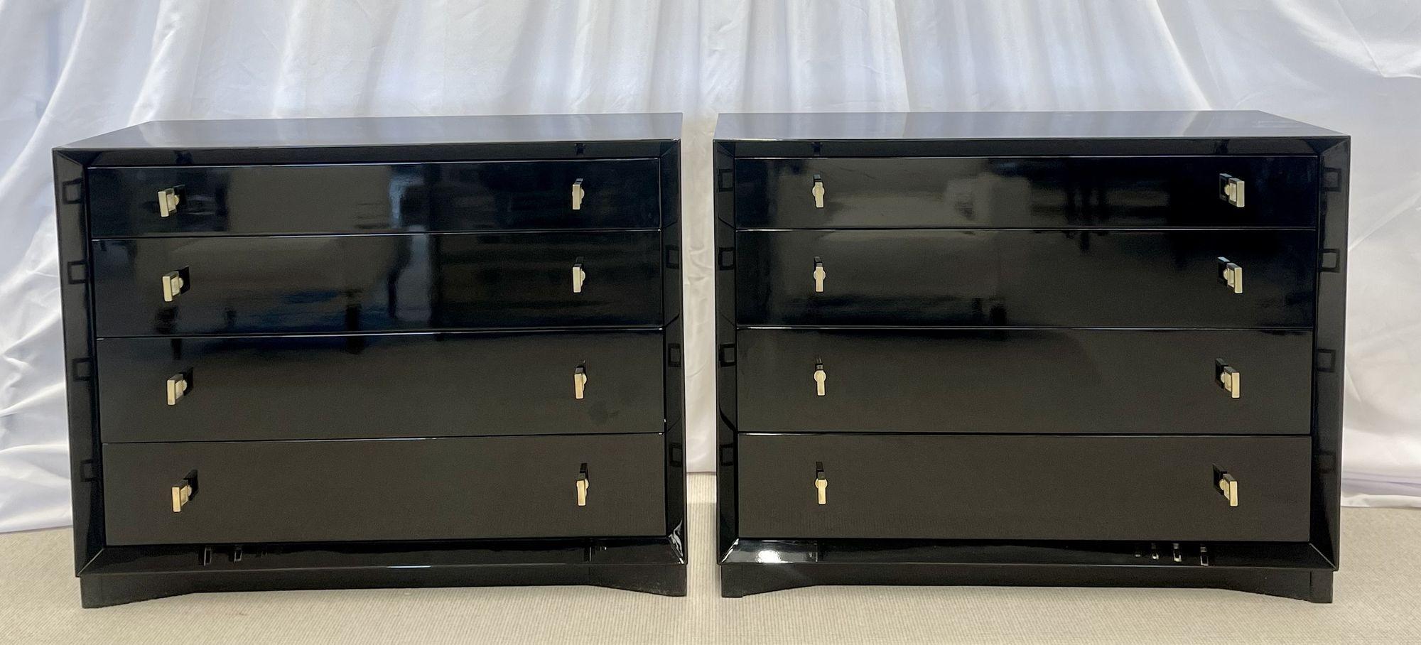 Pair of Hollywood Regency Ebony Chests, Commodes, Nightstands, Re Lacquered 1
