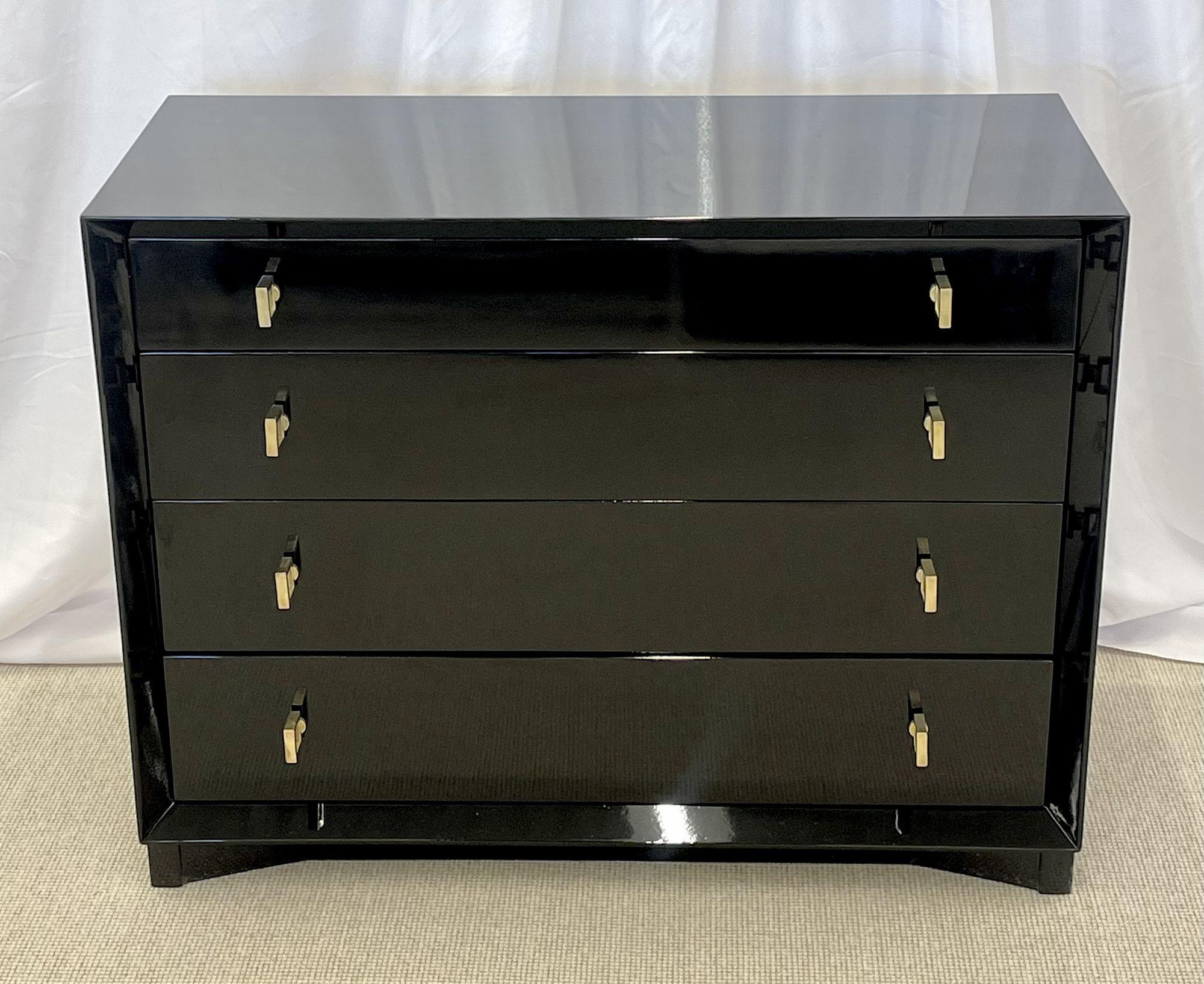 Pair of Hollywood Regency Ebony Chests, Commodes, Nightstands, Re Lacquered 2