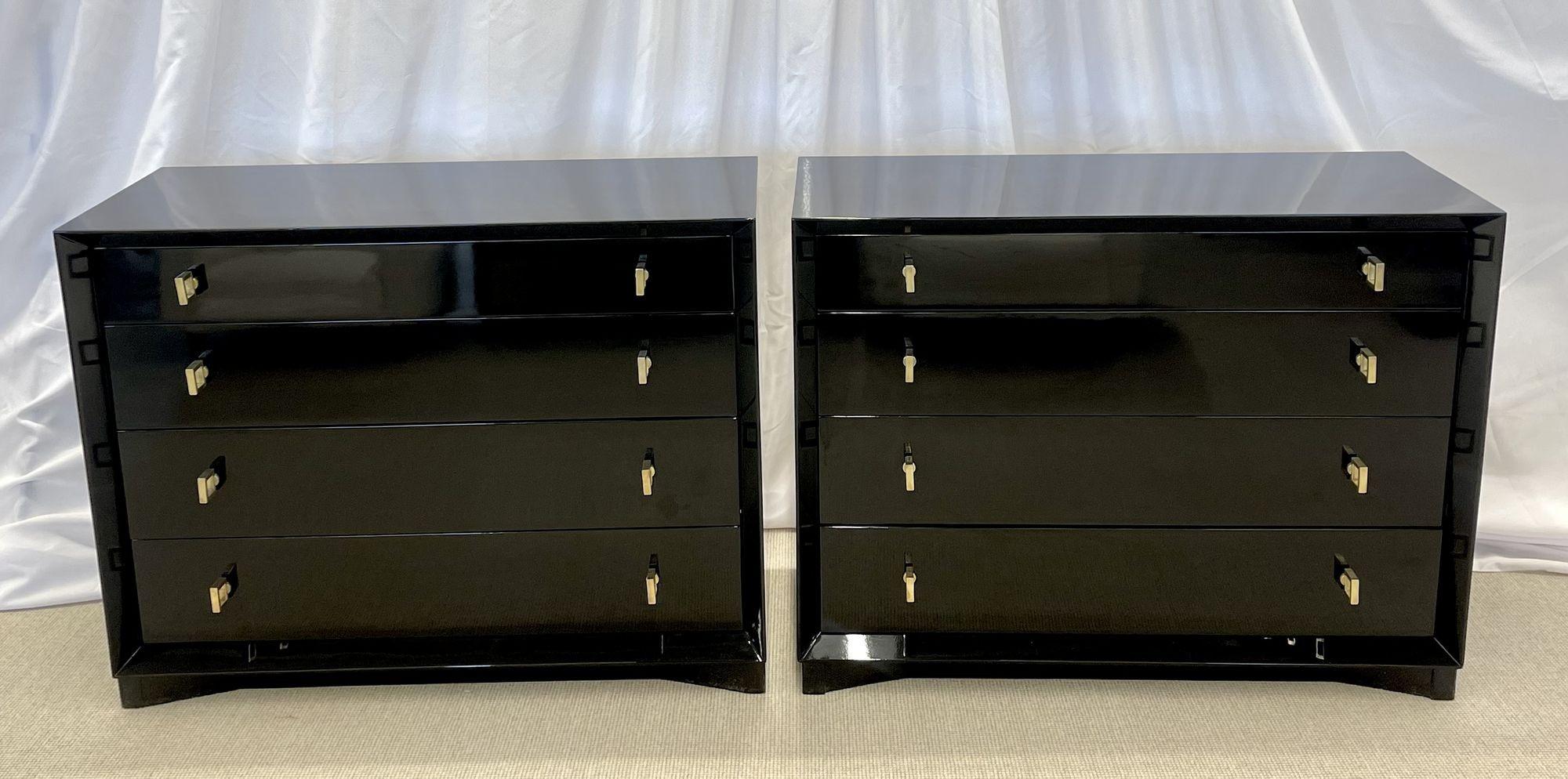 Pair of Hollywood Regency Ebony Chests, Commodes, Nightstands, Re Lacquered 3