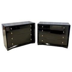 Used Pair of Hollywood Regency Ebony Chests, Commodes, Nightstands, Re Lacquered