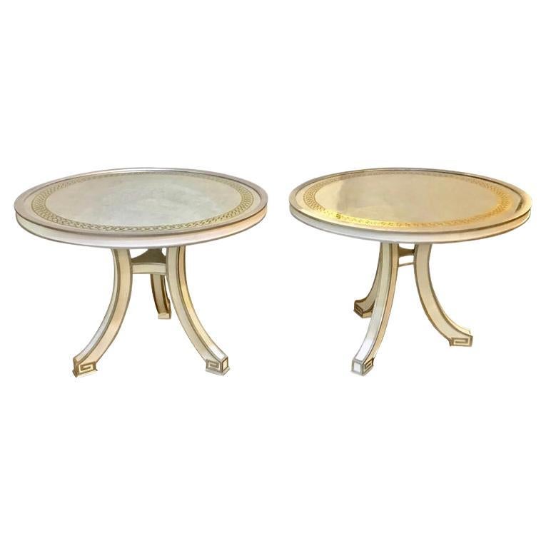 Pair of Hollywood Regency Églomisé Top Painted Side, End or Centre Tables For Sale