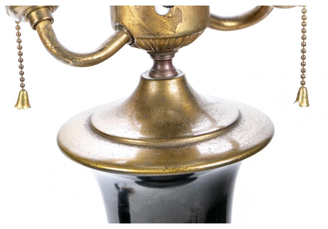 Ceramic Pair of Hollywood Regency Era Chinese Black Glazed Vases Mounted as Lamps