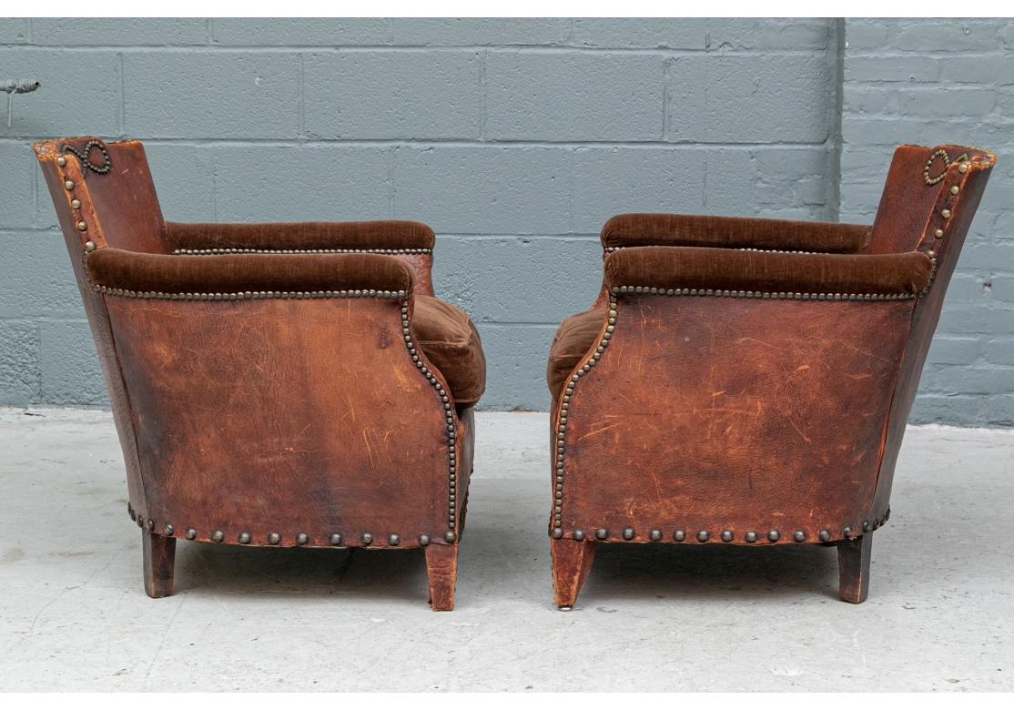 Pair Of Hollywood Regency Era Leather Armchairs for Restoration For Sale 6
