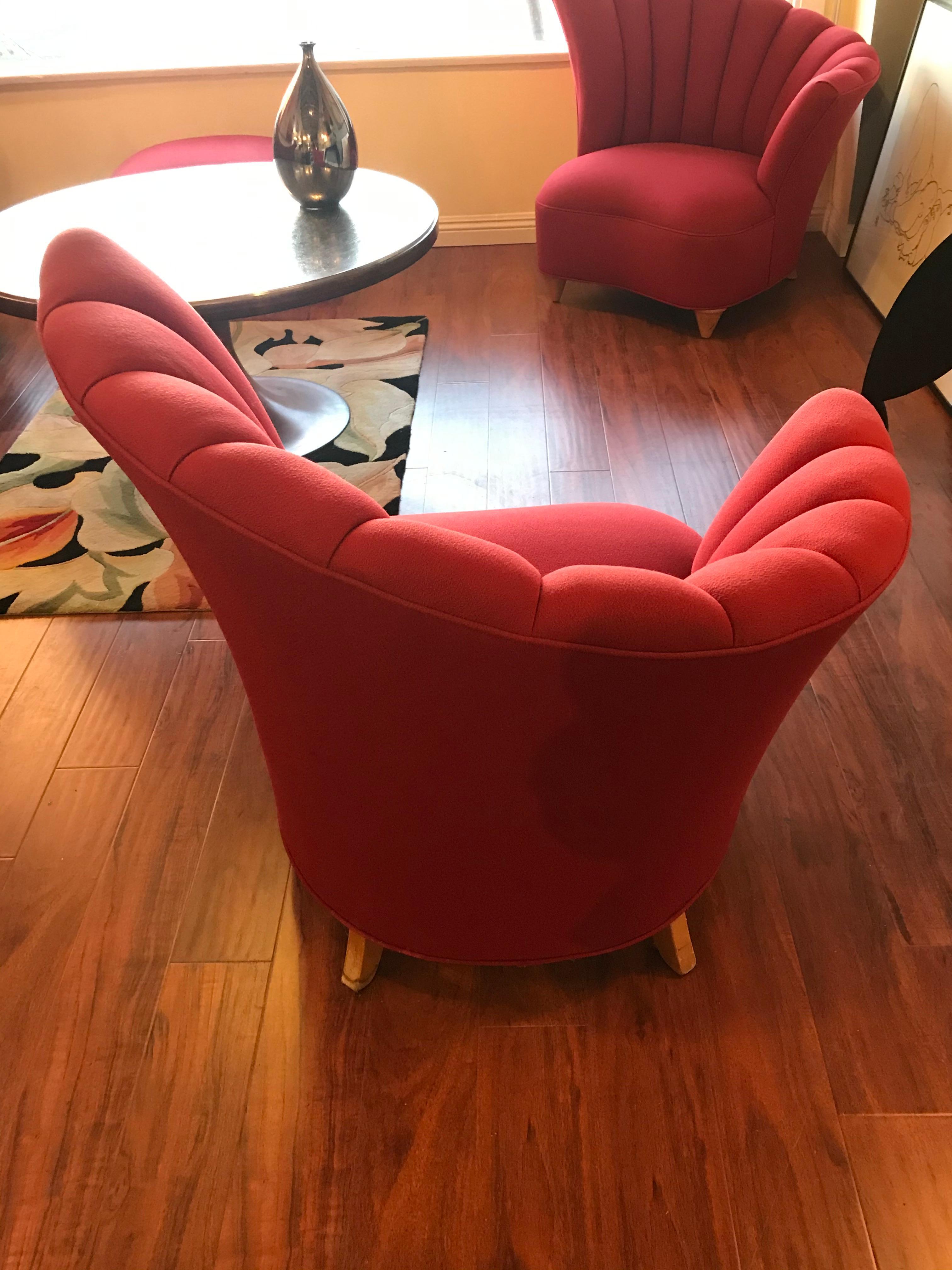 American Pair of Hollywood Regency Fan Back Chairs and an Ottoman