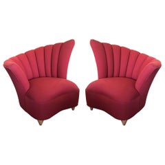 Pair of Hollywood Regency Fan Back Chairs and an Ottoman