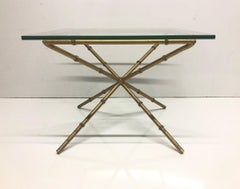 Pair of Hollywood Regency Faux Bamboo Glass Top Side Tables
