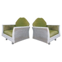 Pair of Hollywood Regency Faux Bamboo Lounge Chairs with Cane Back