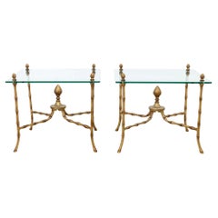 Paar Hollywood Regency Faux Bamboo Maison Bagues Stil Cocktail End Tables