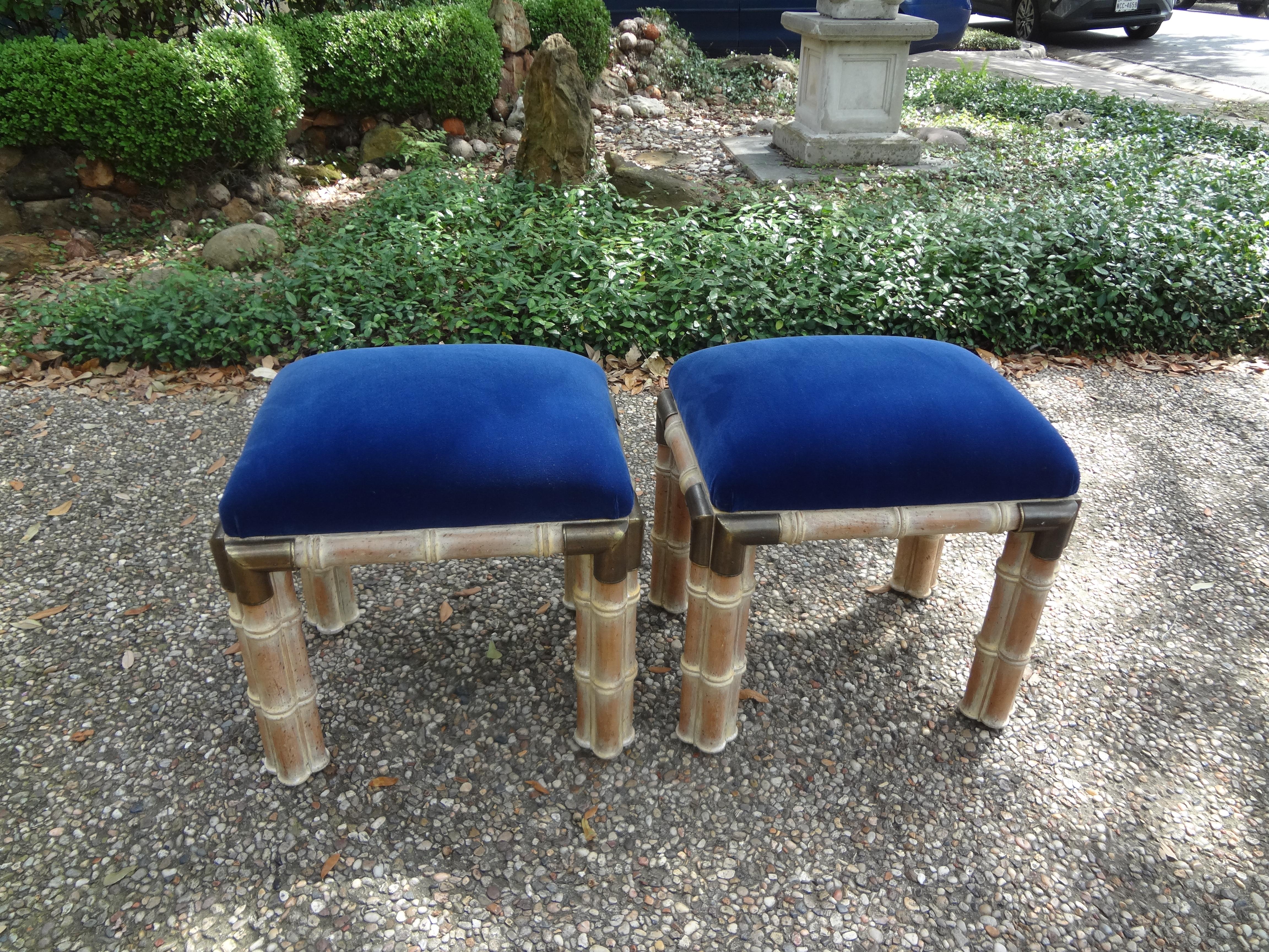 Pair Of Hollywood Regency Faux Bamboo Wood Ottomans 3