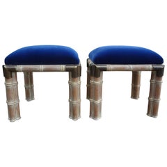 Pair Of Hollywood Regency Faux Bamboo Wood Ottomans