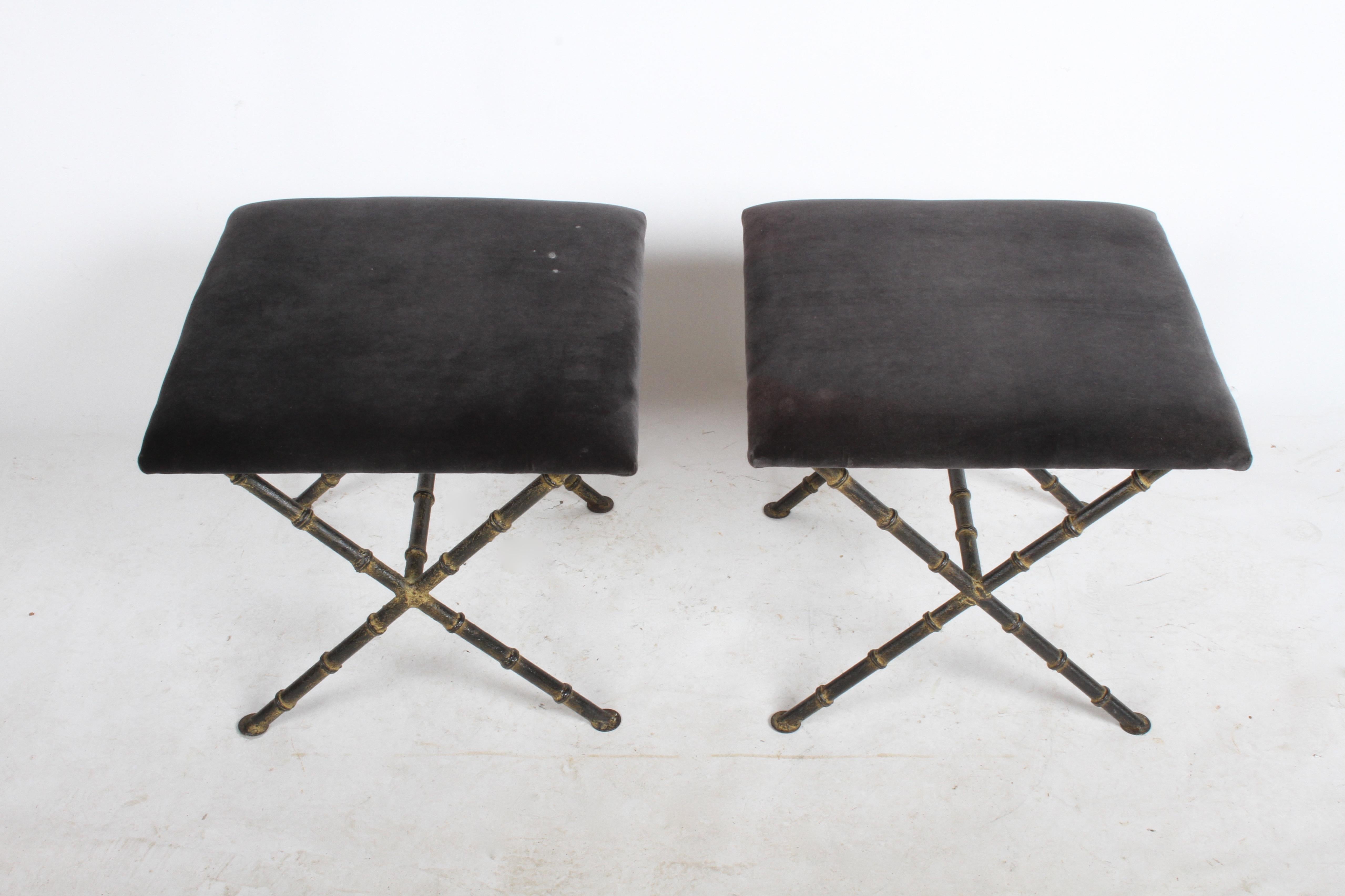 American Pair of Hollywood Regency Faux Bamboo X-Base Stools, Benches or Ottomans
