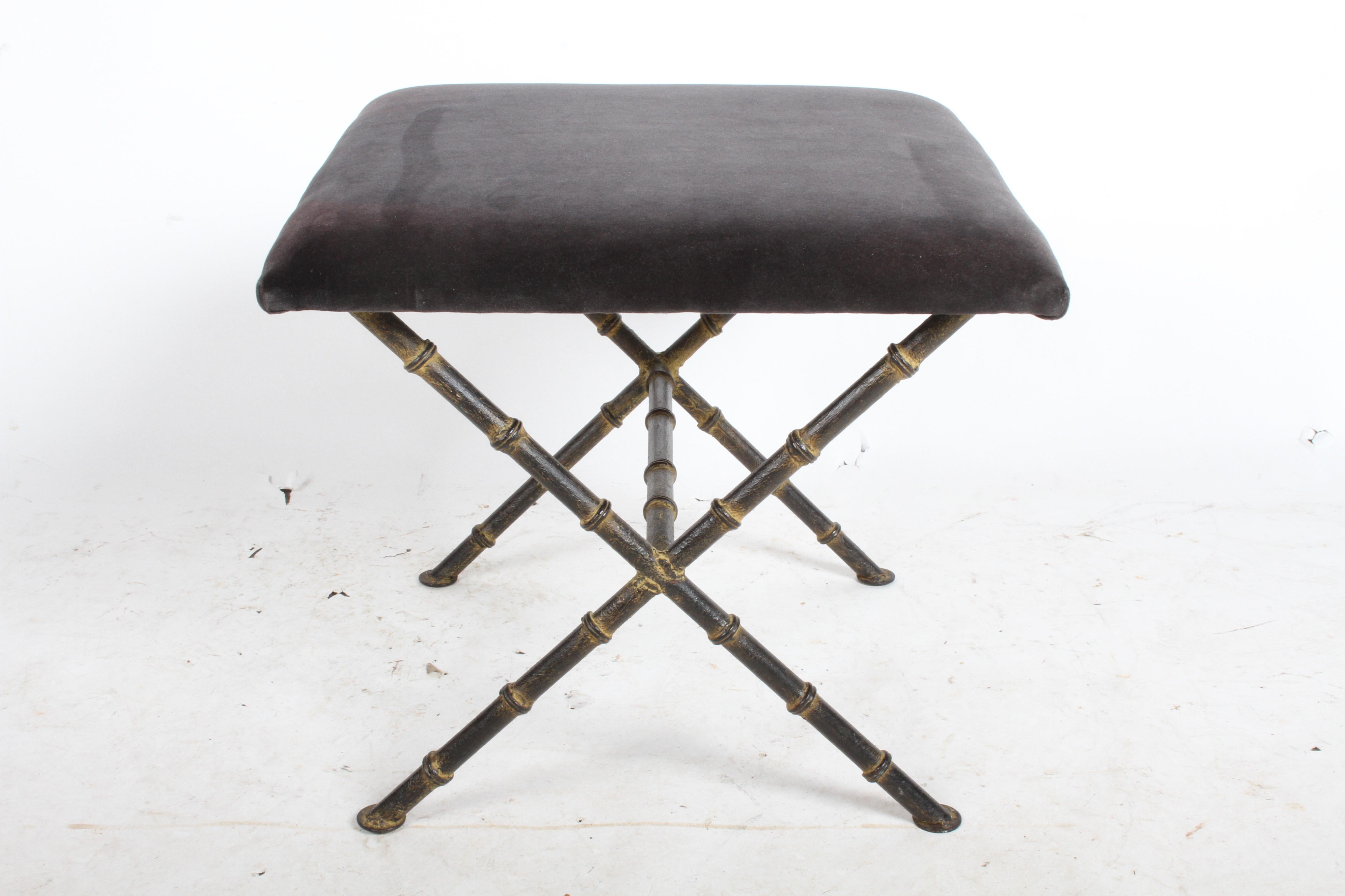 Pair of Hollywood Regency Faux Bamboo X-Base Stools, Benches or Ottomans In Good Condition In St. Louis, MO