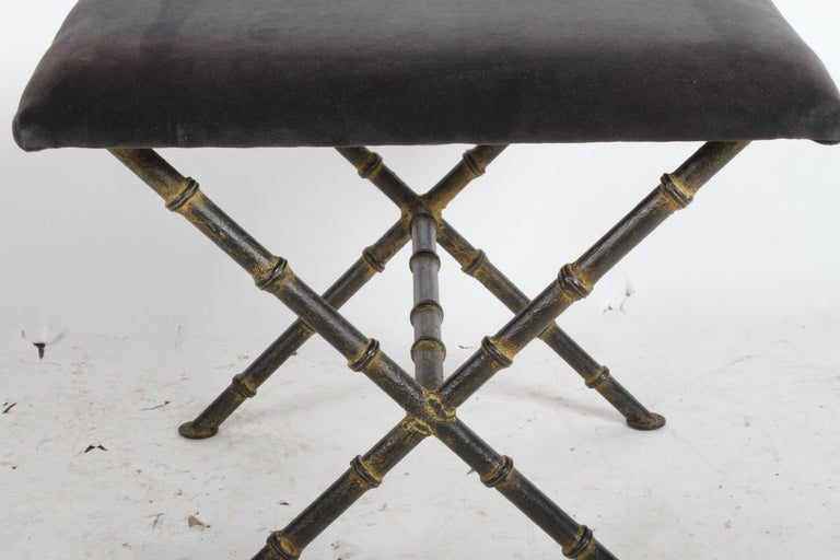 Mid-20th Century Pair of Hollywood Regency Faux Bamboo X-Base Stools, Benches or Ottomans For Sale