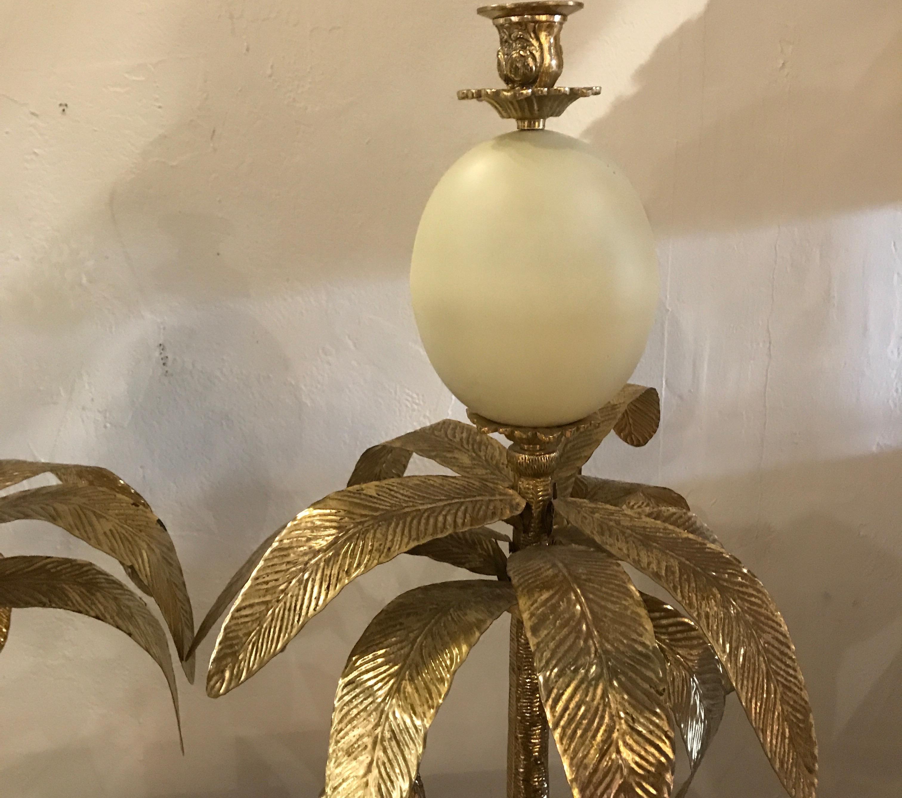 Pair of Hollywood Regency Faux Ostrich Egg, Ostrich & Palm Tree Candlesticks 1