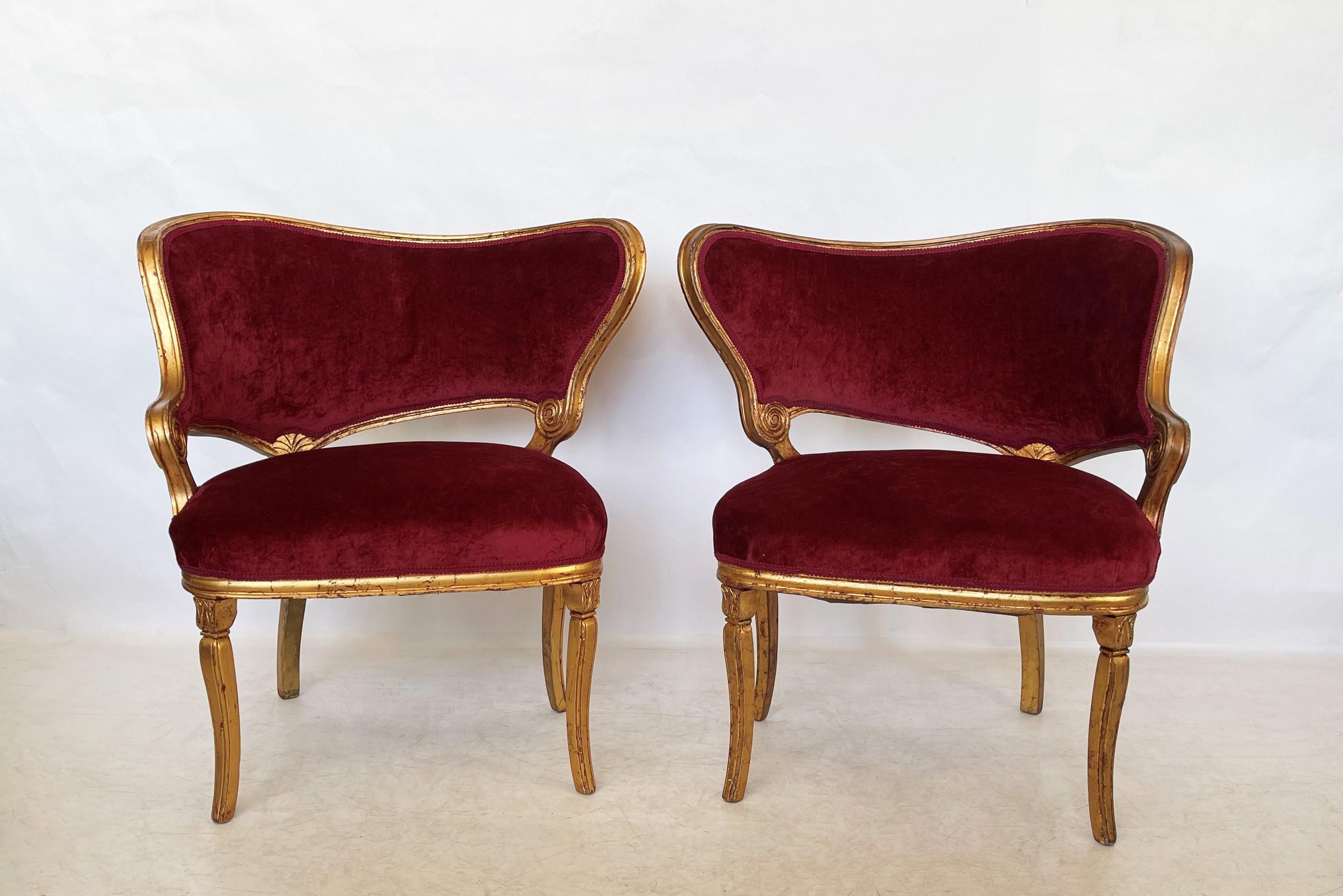 American Pair of Hollywood Regency Fireside Chairs Attributed to Grosfeld House For Sale