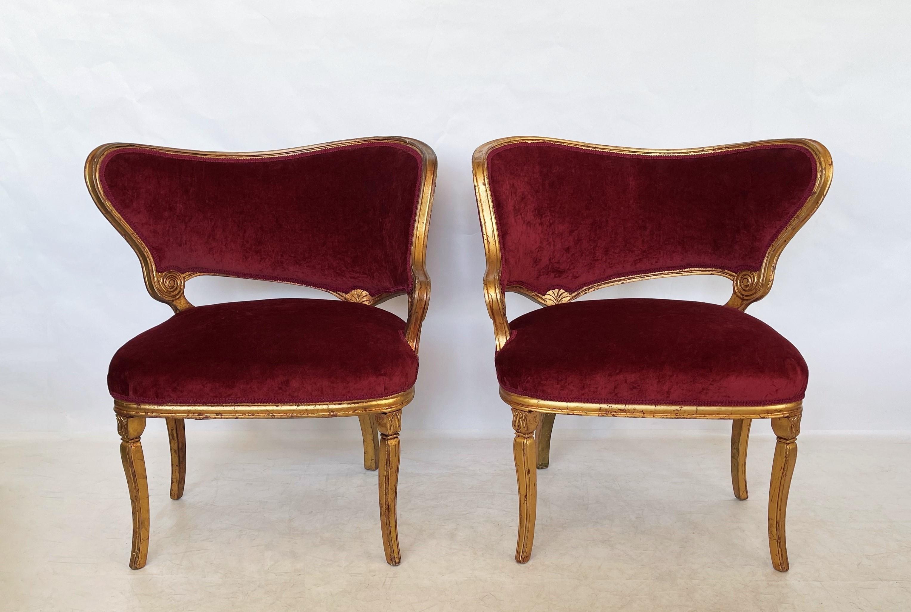 Pair of Hollywood Regency Fireside Chairs Attributed to Grosfeld House In Good Condition For Sale In Dallas, TX