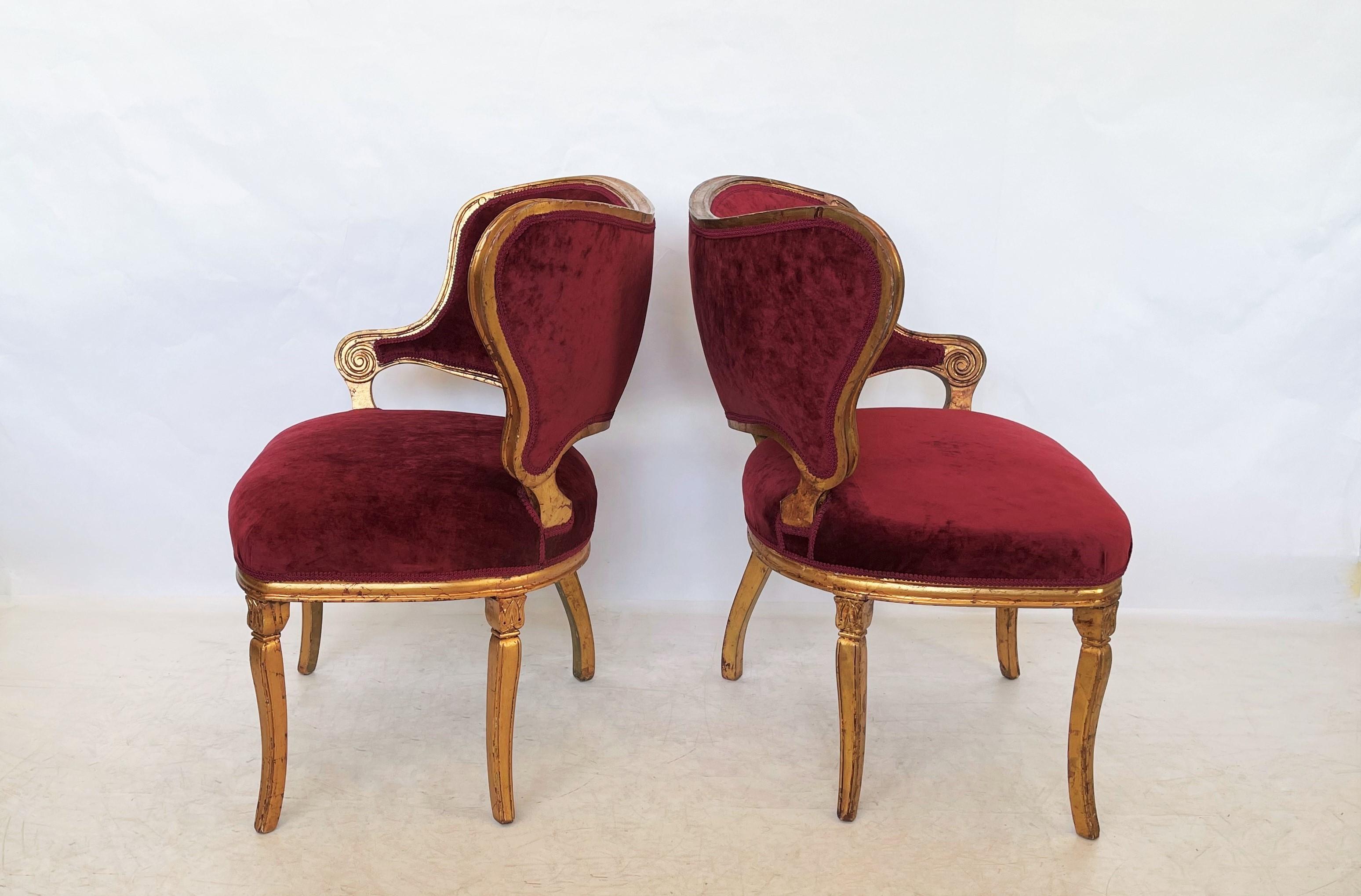 Gold Leaf Pair of Hollywood Regency Fireside Chairs Attributed to Grosfeld House For Sale