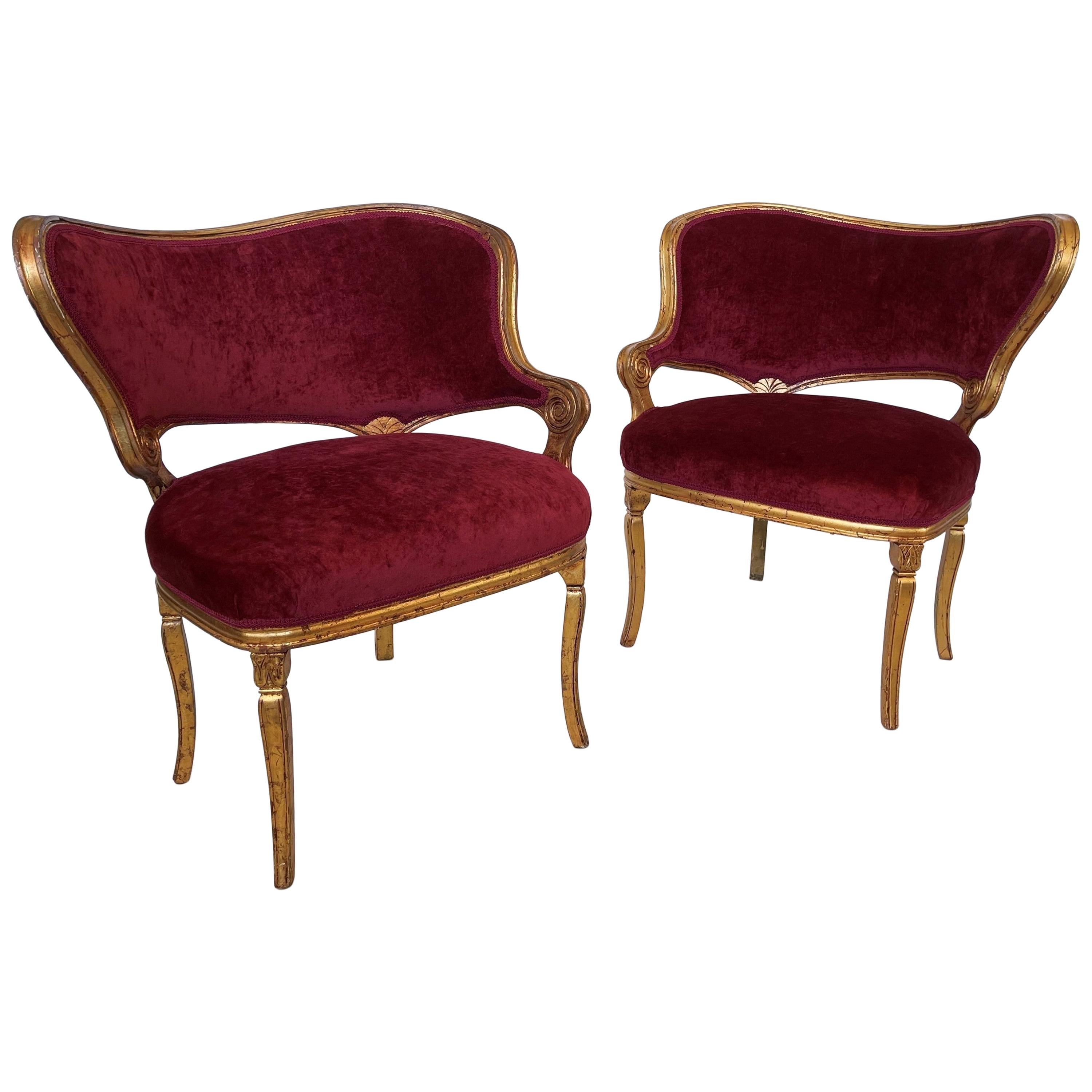 Pair of Hollywood Regency Fireside Chairs Attributed to Grosfeld House For Sale