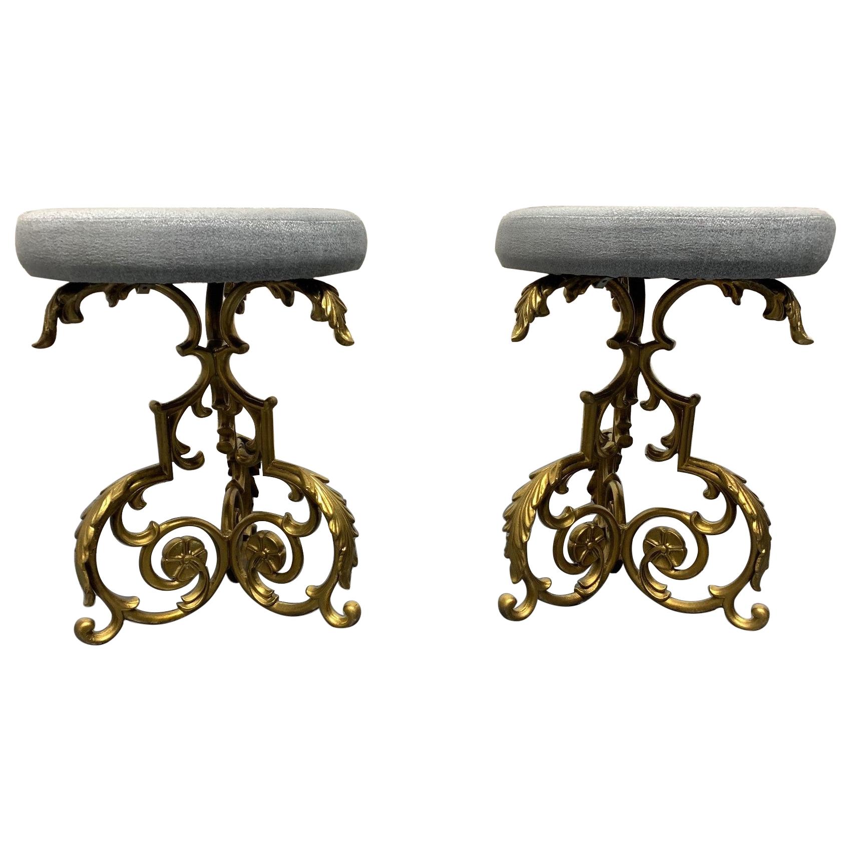 Pair of Hollywood Regency Floral Stools