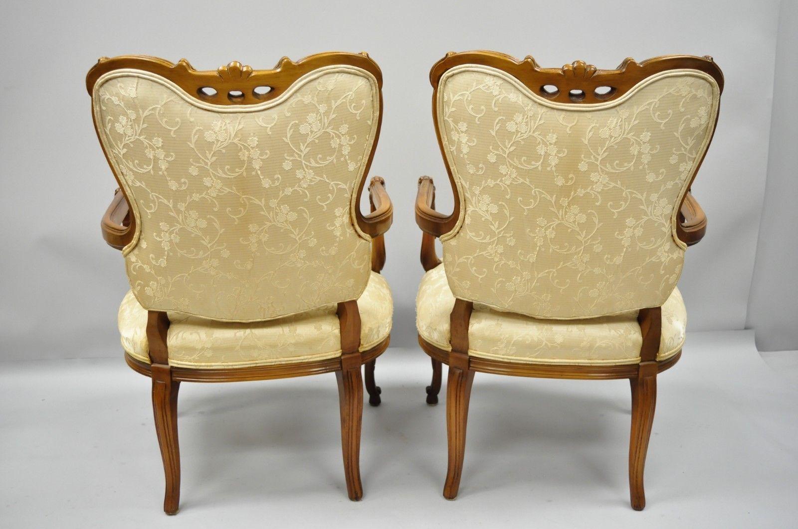 Pair of Hollywood Regency French Louis XV Style Carved Chairs Fireside Armchairs For Sale 3