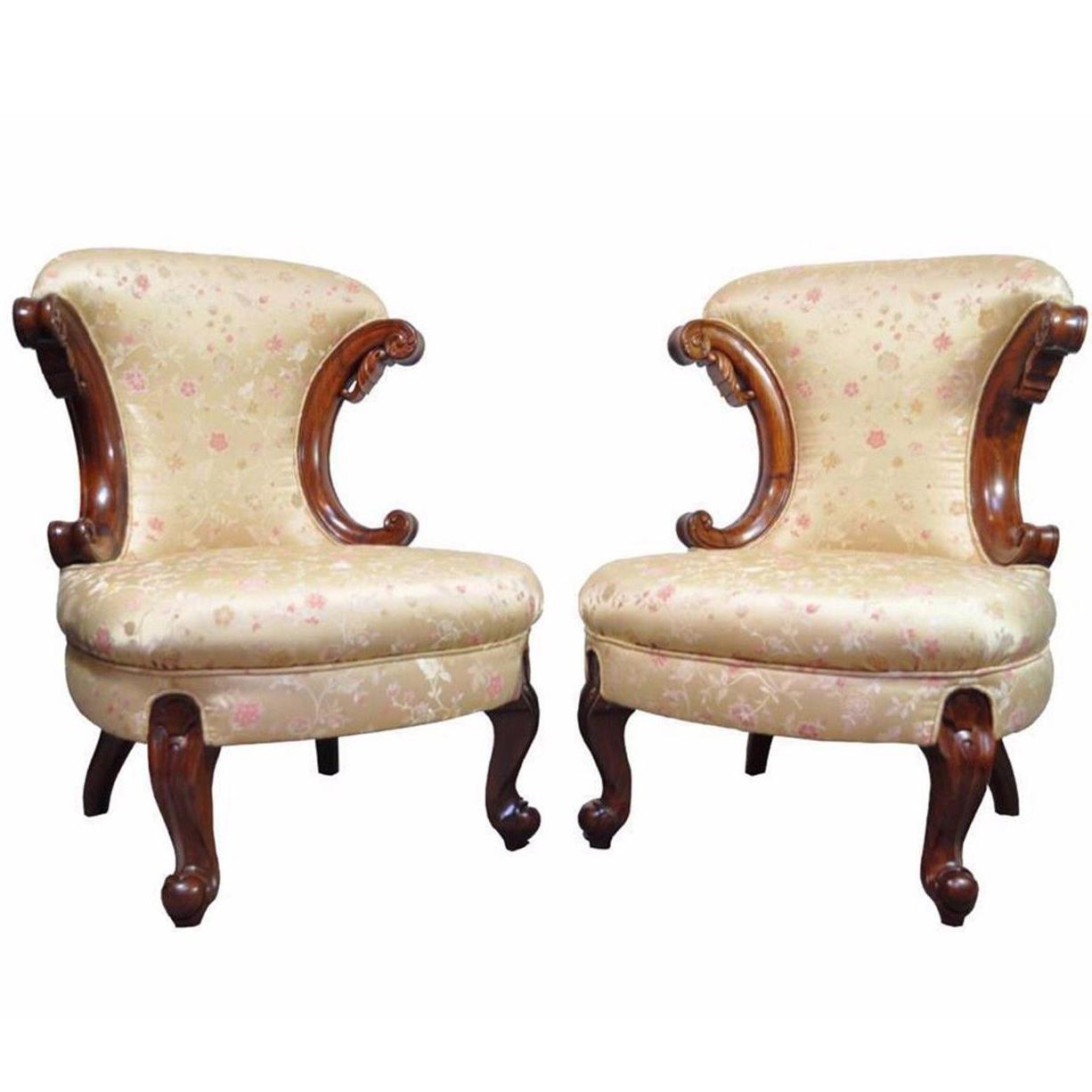 Pair of Tufted, Asymmetrical Fireside Chairs at 1stDibs
