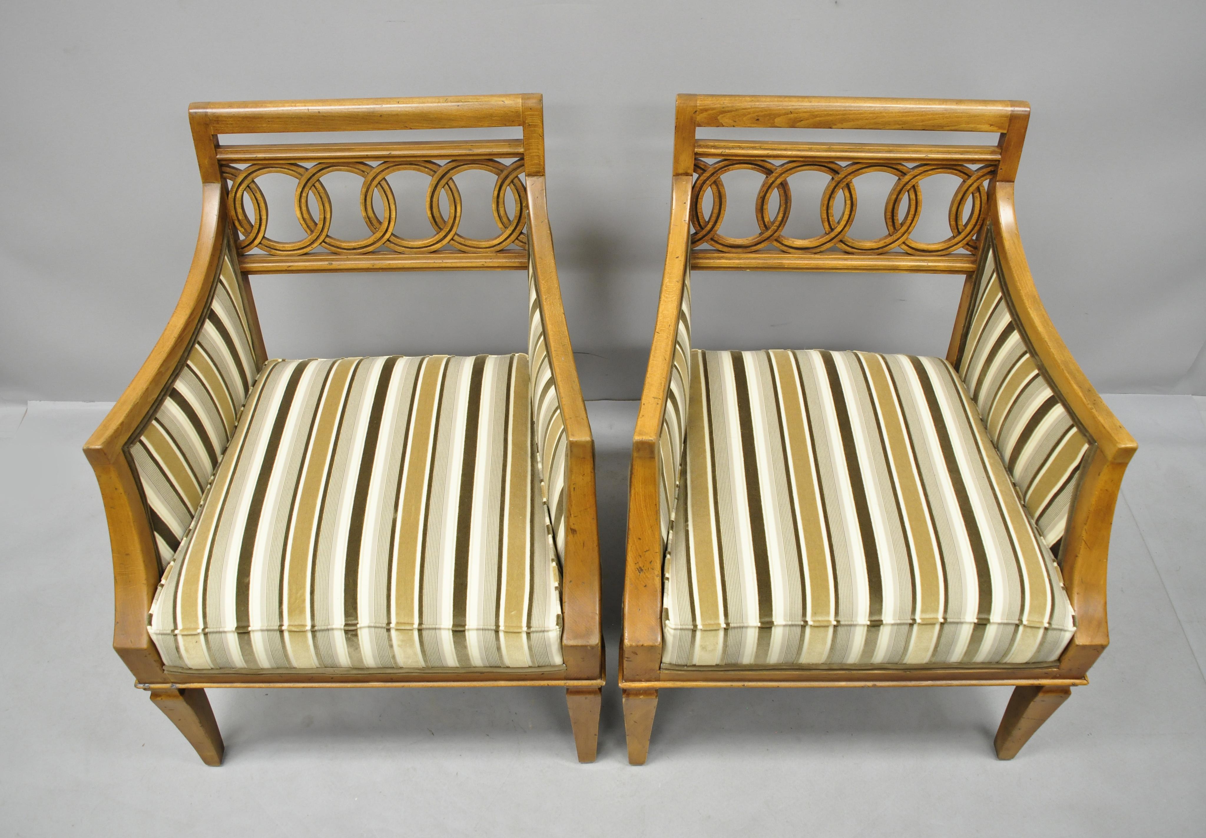 American Pair of Hollywood Regency French Style Carved Spiral Back Armchairs For Sale