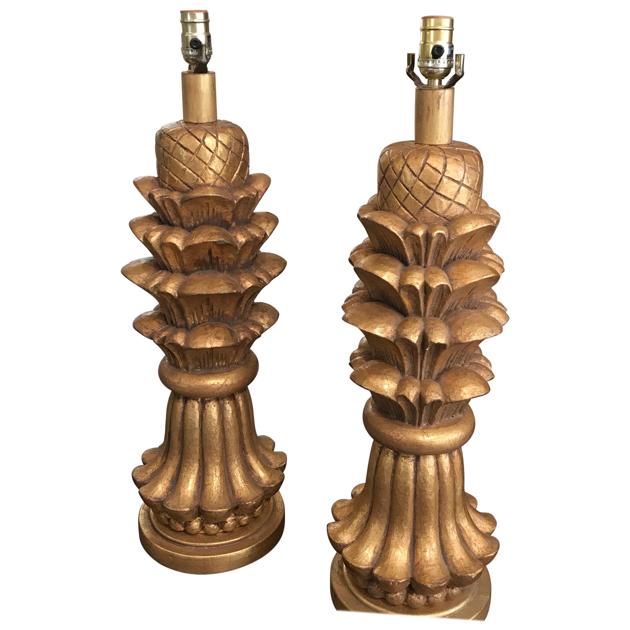 Pair of Hollywood Regency Gilded Lamps For Sale
