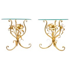 Pair of Hollywood Regency Gilded Metal Flower Coffee Tables by Hans Kögl, 1960s