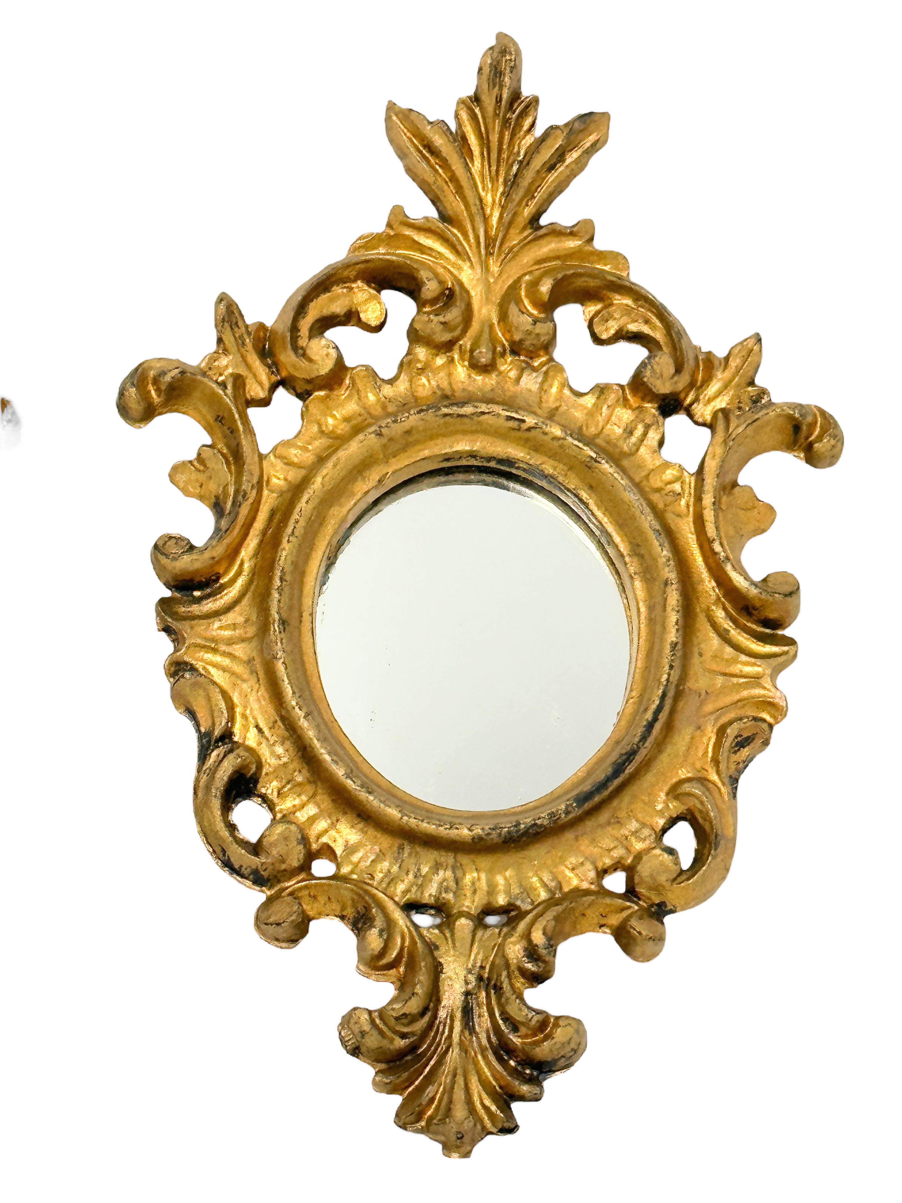 Italian Pair of Hollywood Regency Gilded Tole Toleware Vanity Mirror Vintage Italy 1950s